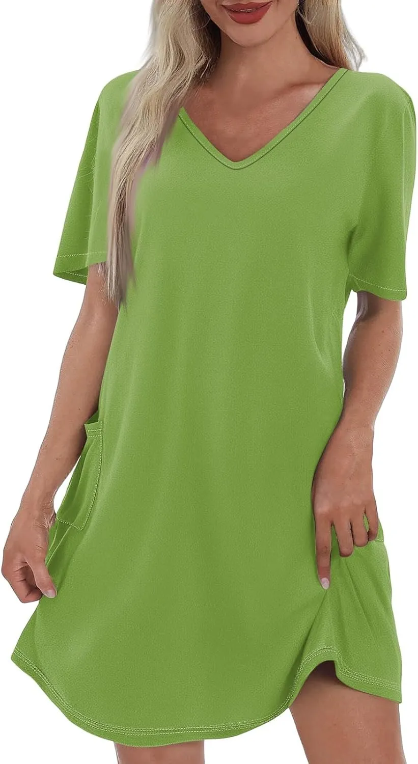 Spring Dresses for Women 2025 Elegant Crewneck Beach Vacation Dress Loose Short Sleeves Print Outfits Basic Dresses