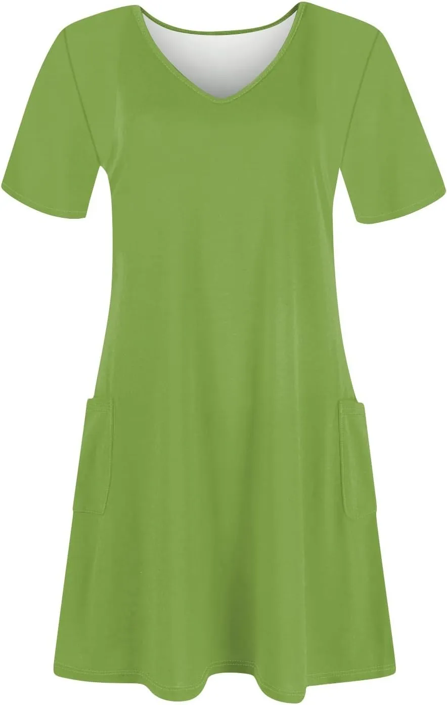 Spring Dresses for Women 2025 Elegant Crewneck Beach Vacation Dress Loose Short Sleeves Print Outfits Basic Dresses