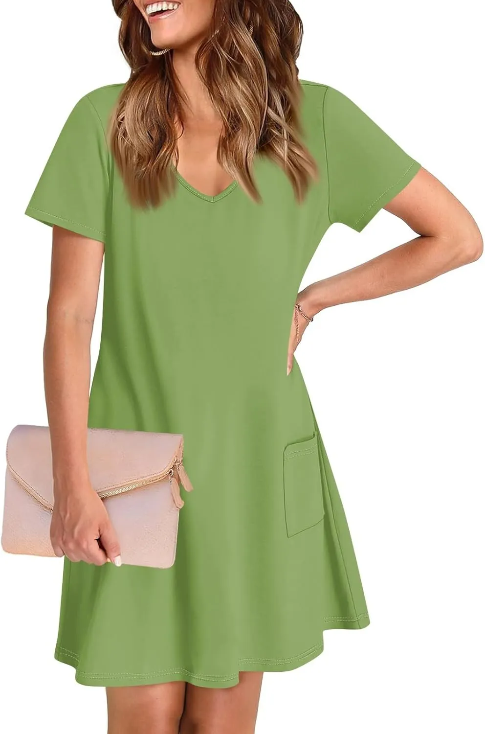 Spring Dresses for Women 2025 Elegant Crewneck Beach Vacation Dress Loose Short Sleeves Print Outfits Basic Dresses