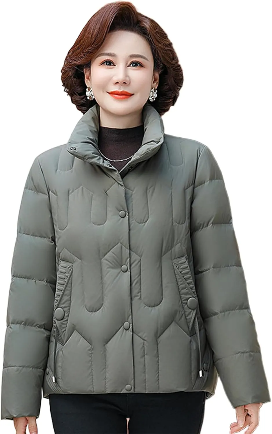 Stand-up Collar Puffer Jacket Middle-Aged Mother Insulated Down Coat Fashionable and Versatile