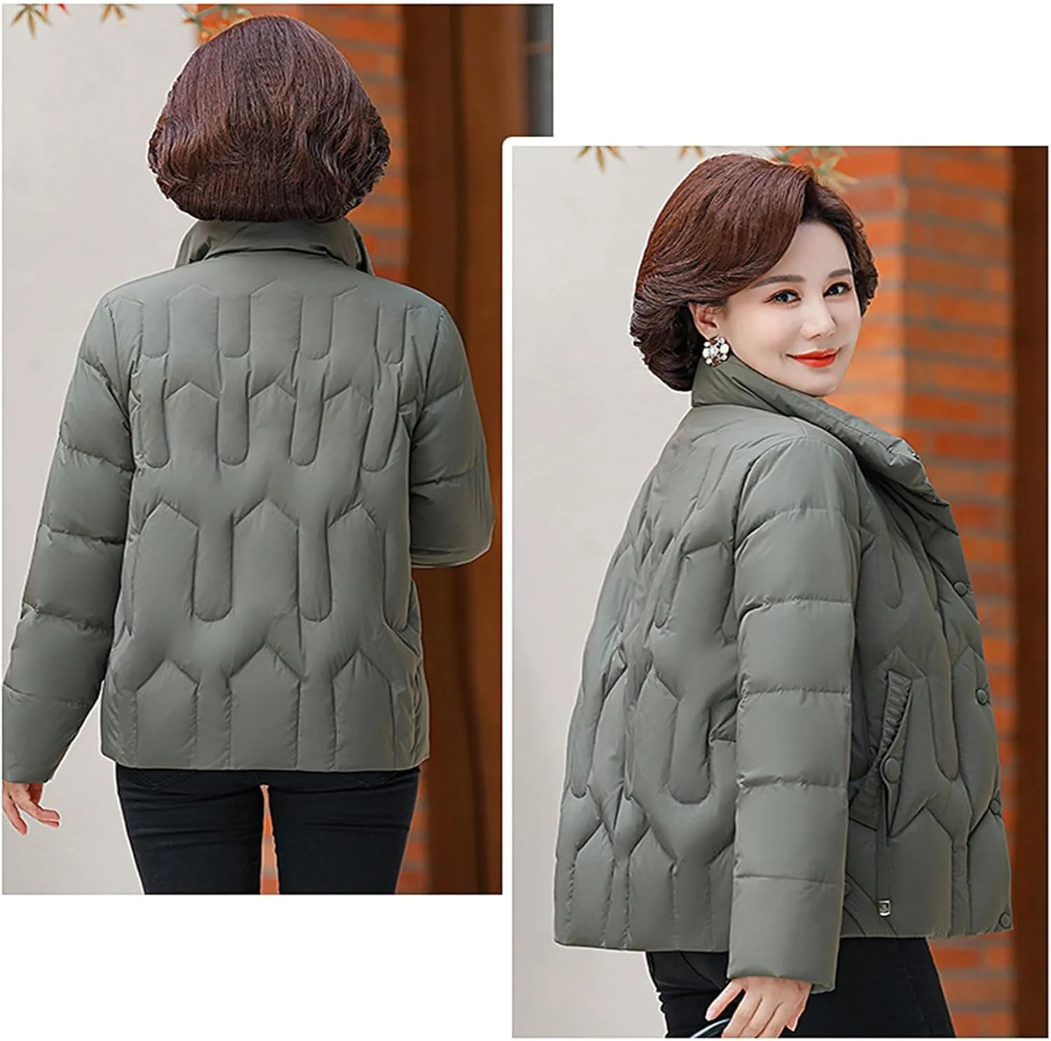 Stand-up Collar Puffer Jacket Middle-Aged Mother Insulated Down Coat Fashionable and Versatile