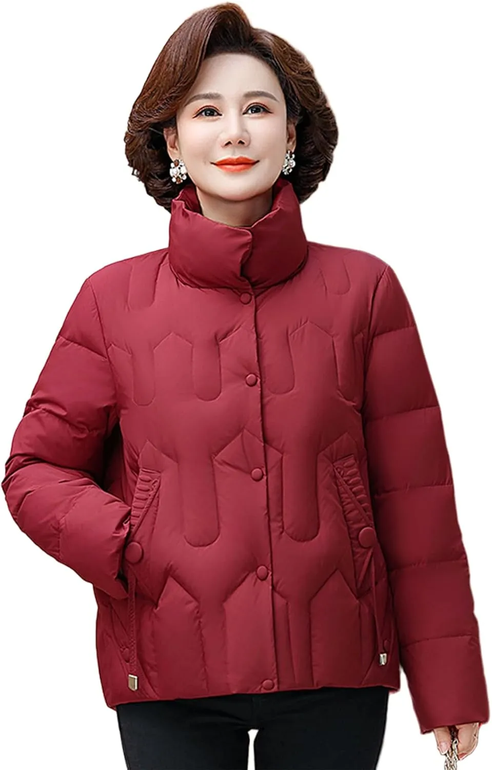 Stand-up Collar Puffer Jacket Middle-Aged Mother Insulated Down Coat Fashionable and Versatile