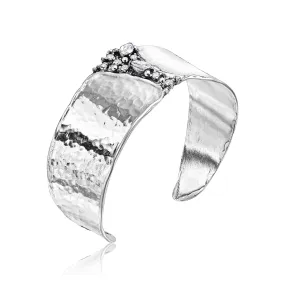 Sterling Silver CZ Shield Cuff Bracelet