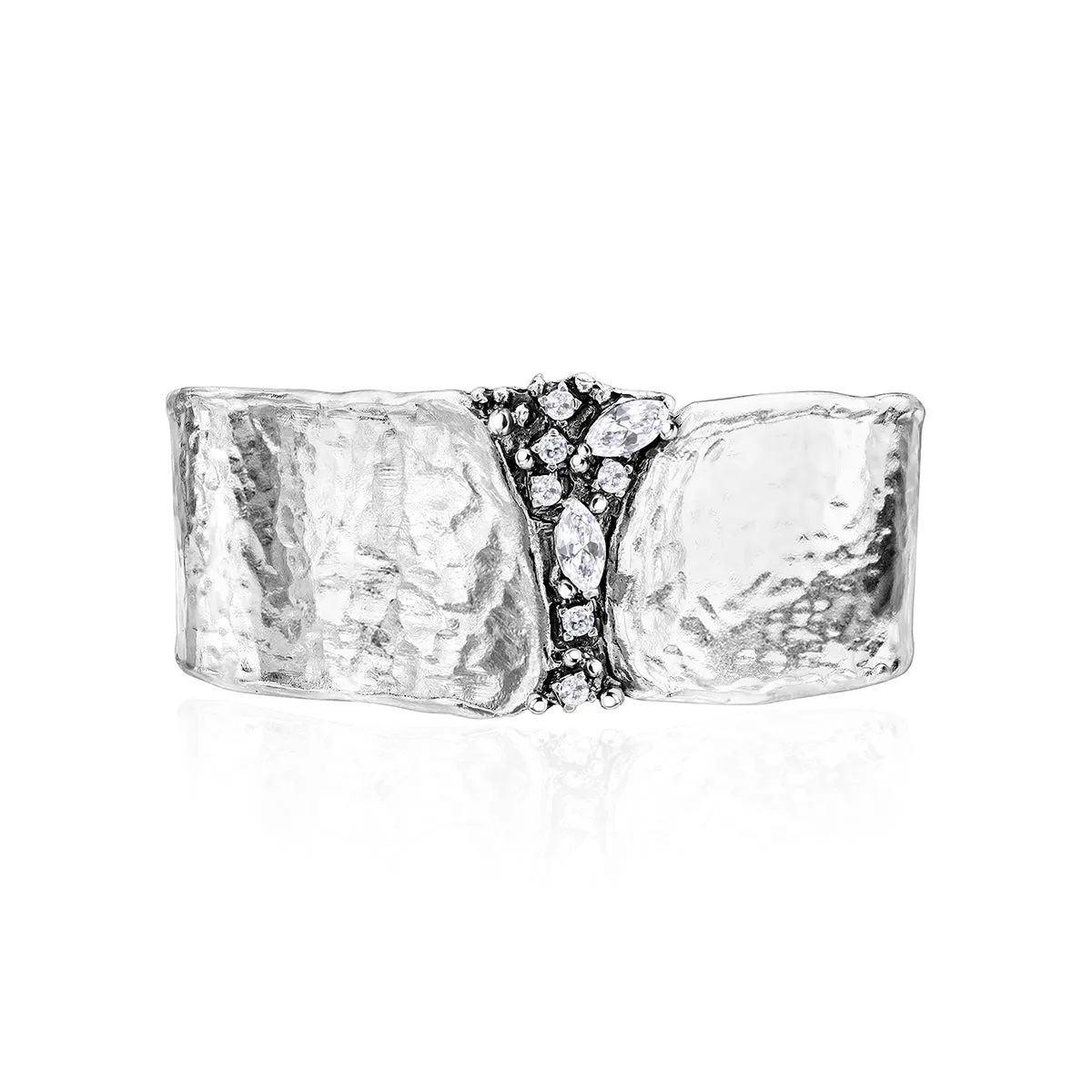 Sterling Silver CZ Shield Cuff Bracelet