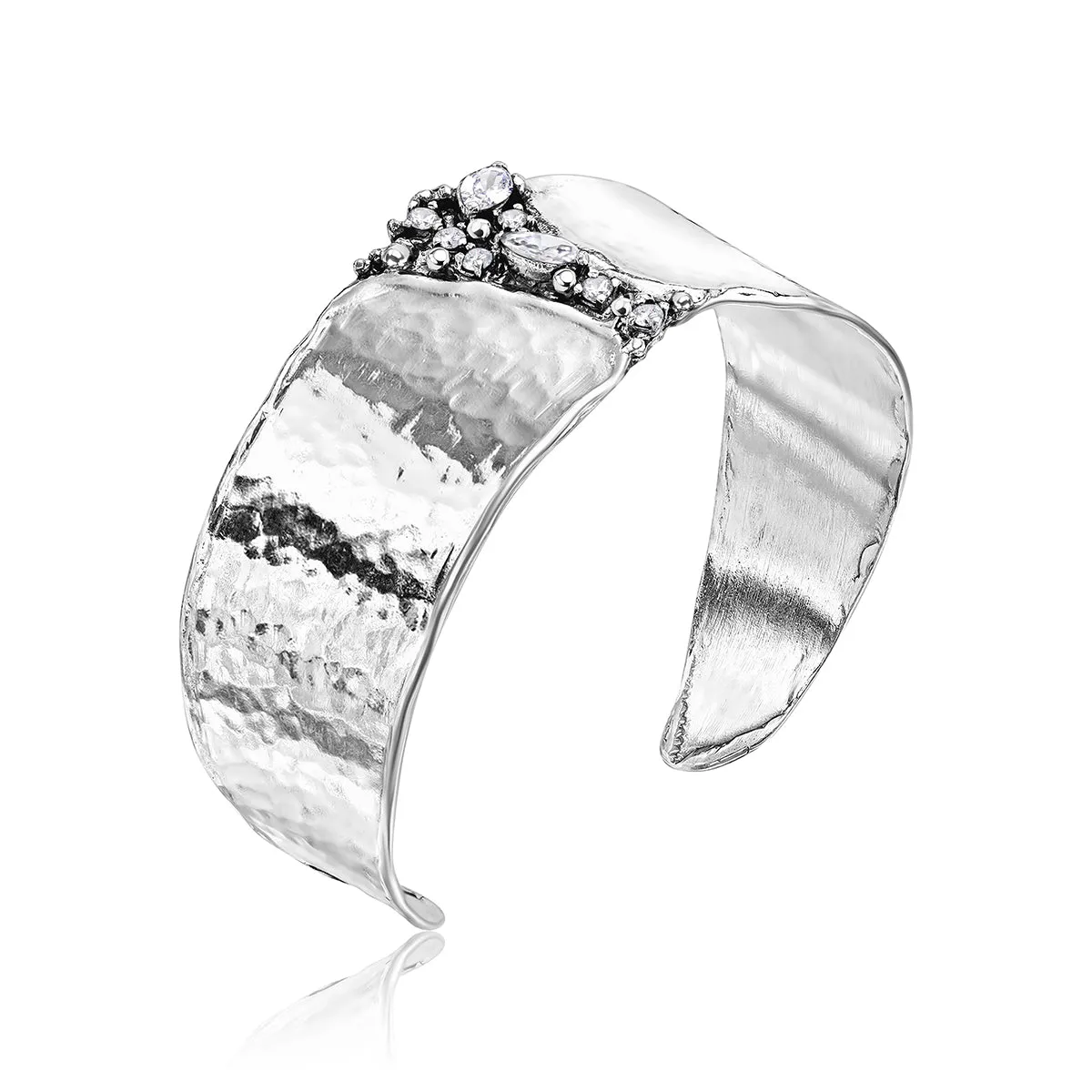 Sterling Silver CZ Shield Cuff Bracelet