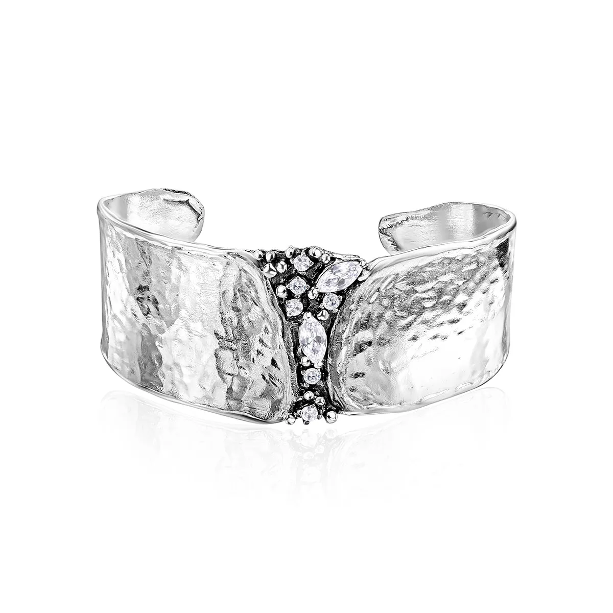 Sterling Silver CZ Shield Cuff Bracelet