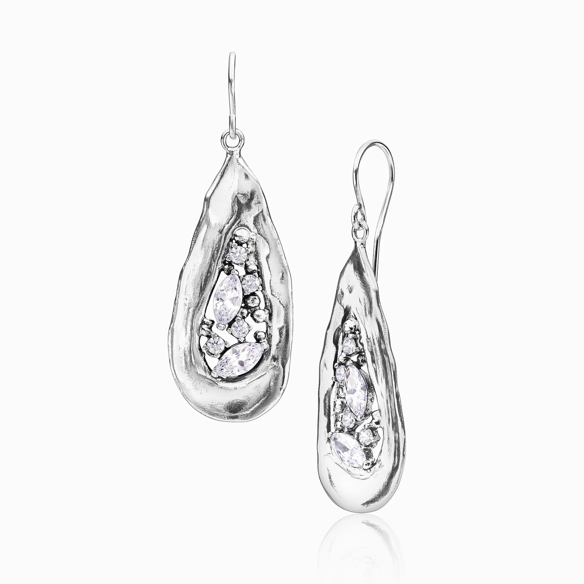 Sterling Silver CZ Shield Earrings