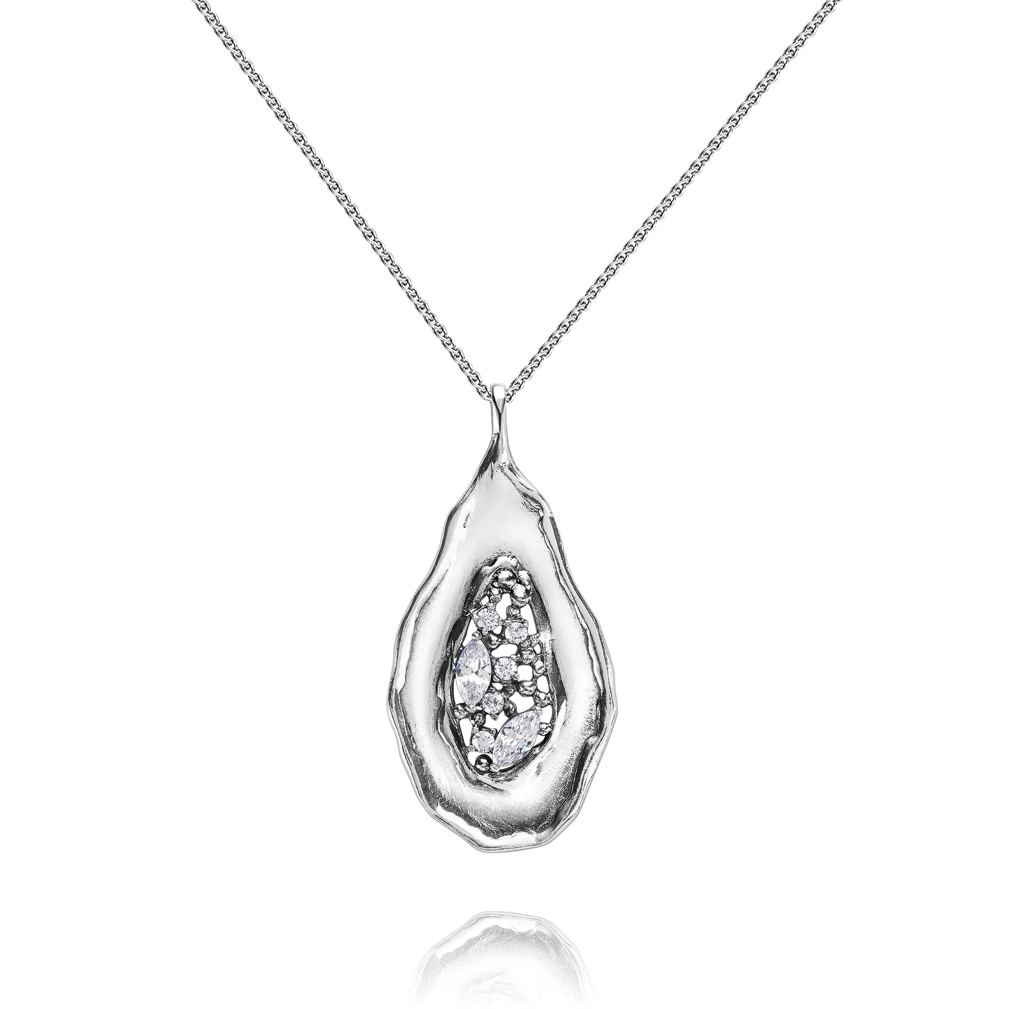 Sterling Silver CZ Shield Necklace