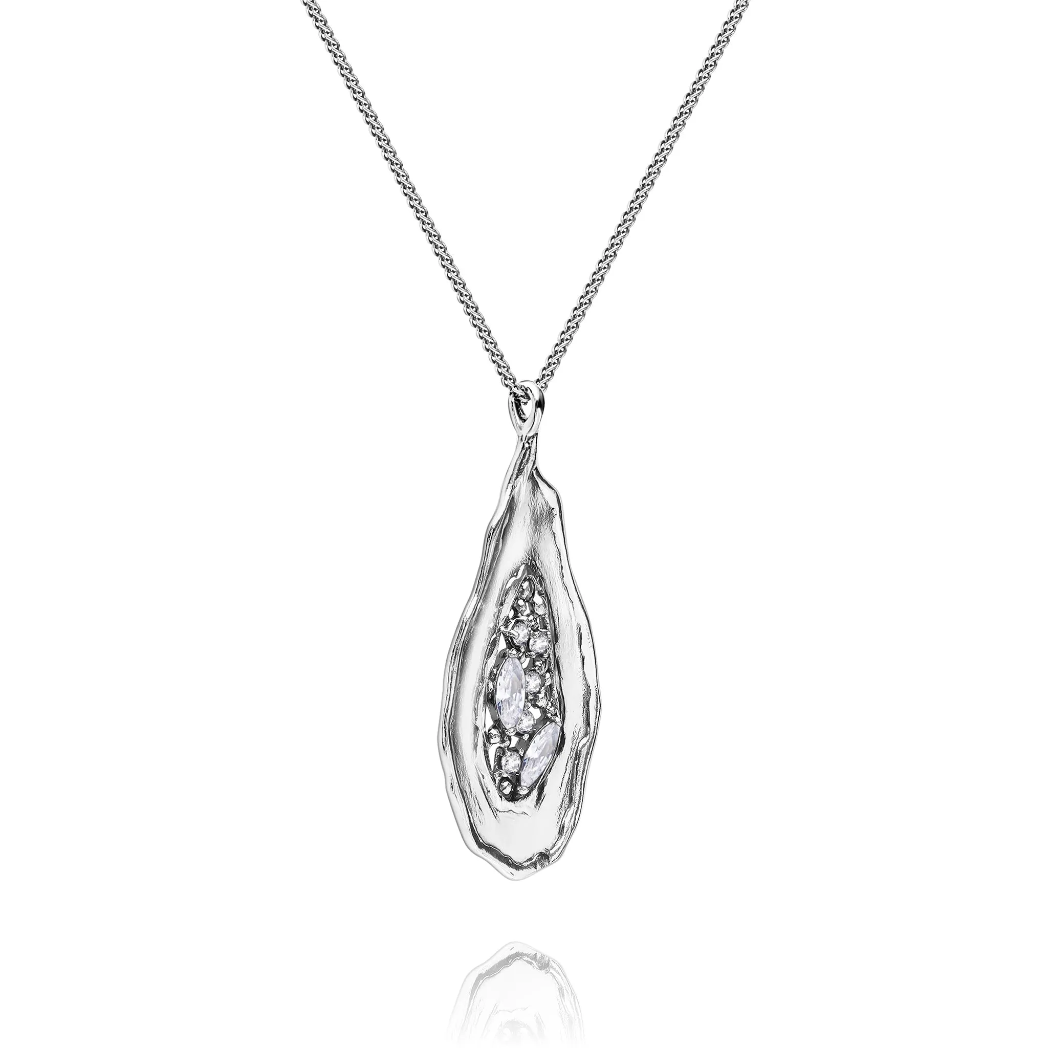 Sterling Silver CZ Shield Necklace