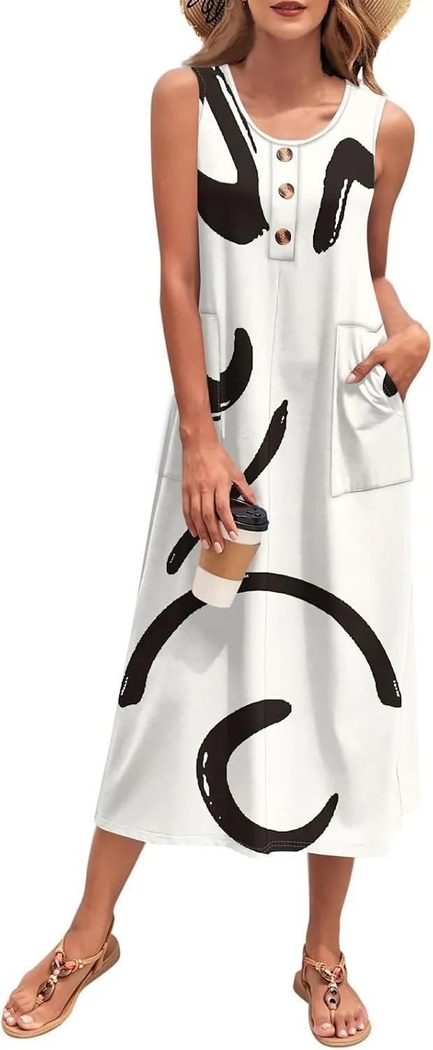 Summer Dresses for Women 2025 Sleeveless Button Down Maxi Dress Casual Loose Long Beach Sundress Travel Vacation Outfits