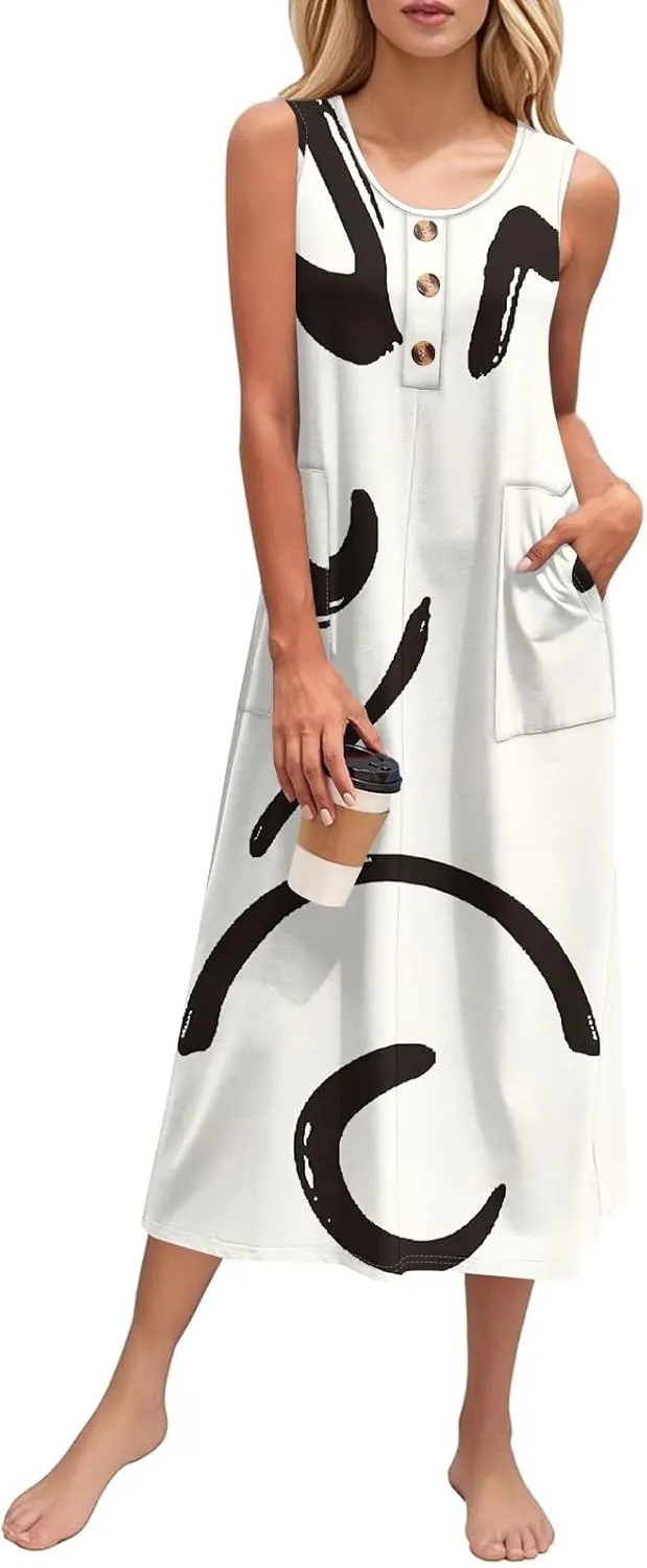 Summer Dresses for Women 2025 Sleeveless Button Down Maxi Dress Casual Loose Long Beach Sundress Travel Vacation Outfits