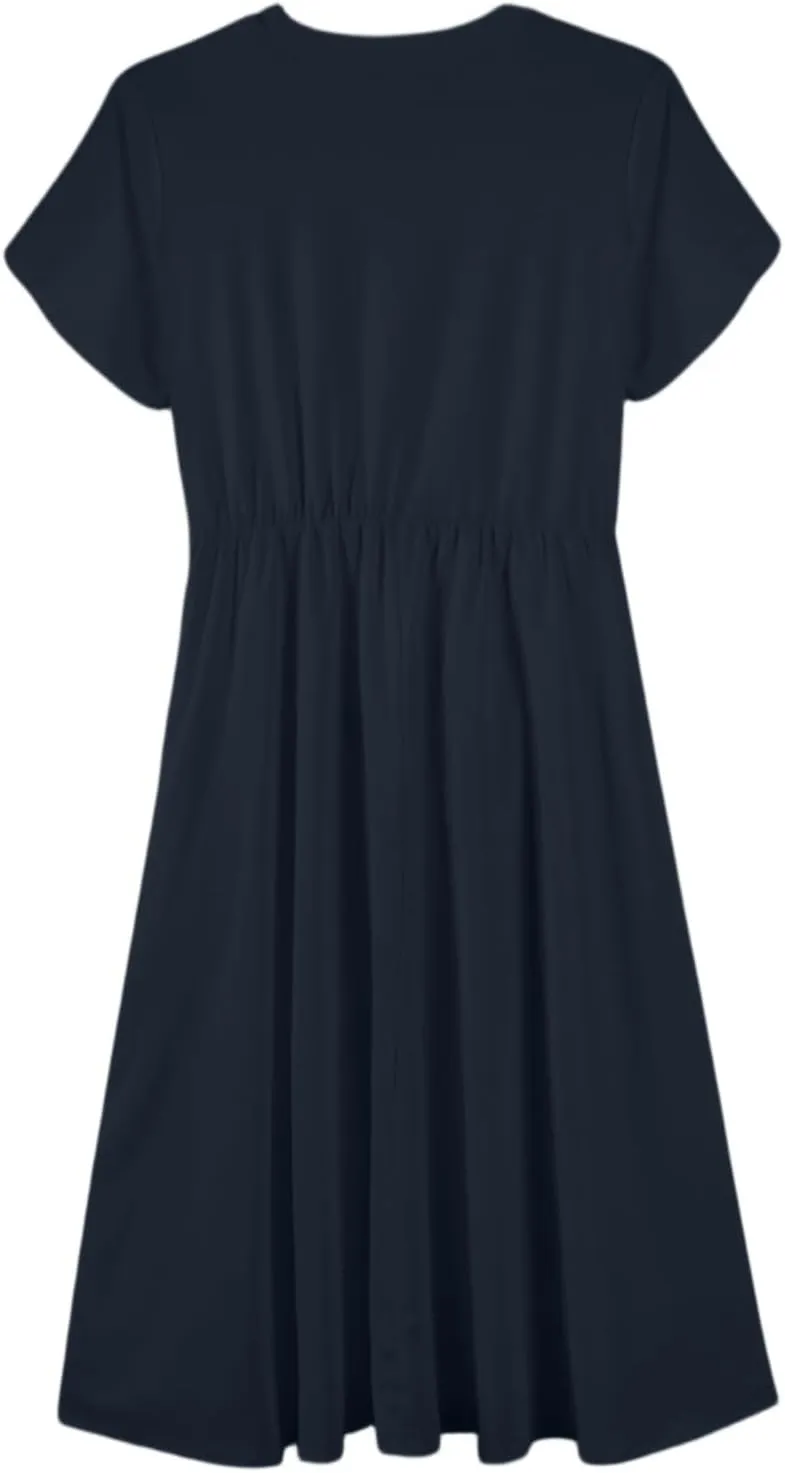 Sun Dresses for Women 2025 Round Neck Elegant Flowy Wedding Guest Dresses Casual Basic Short Sleeve Summer Midi Dress
