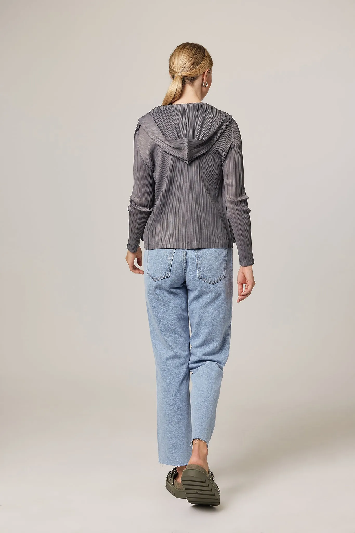 Taylor Plissé Satin Zip-up Hooded Jacket