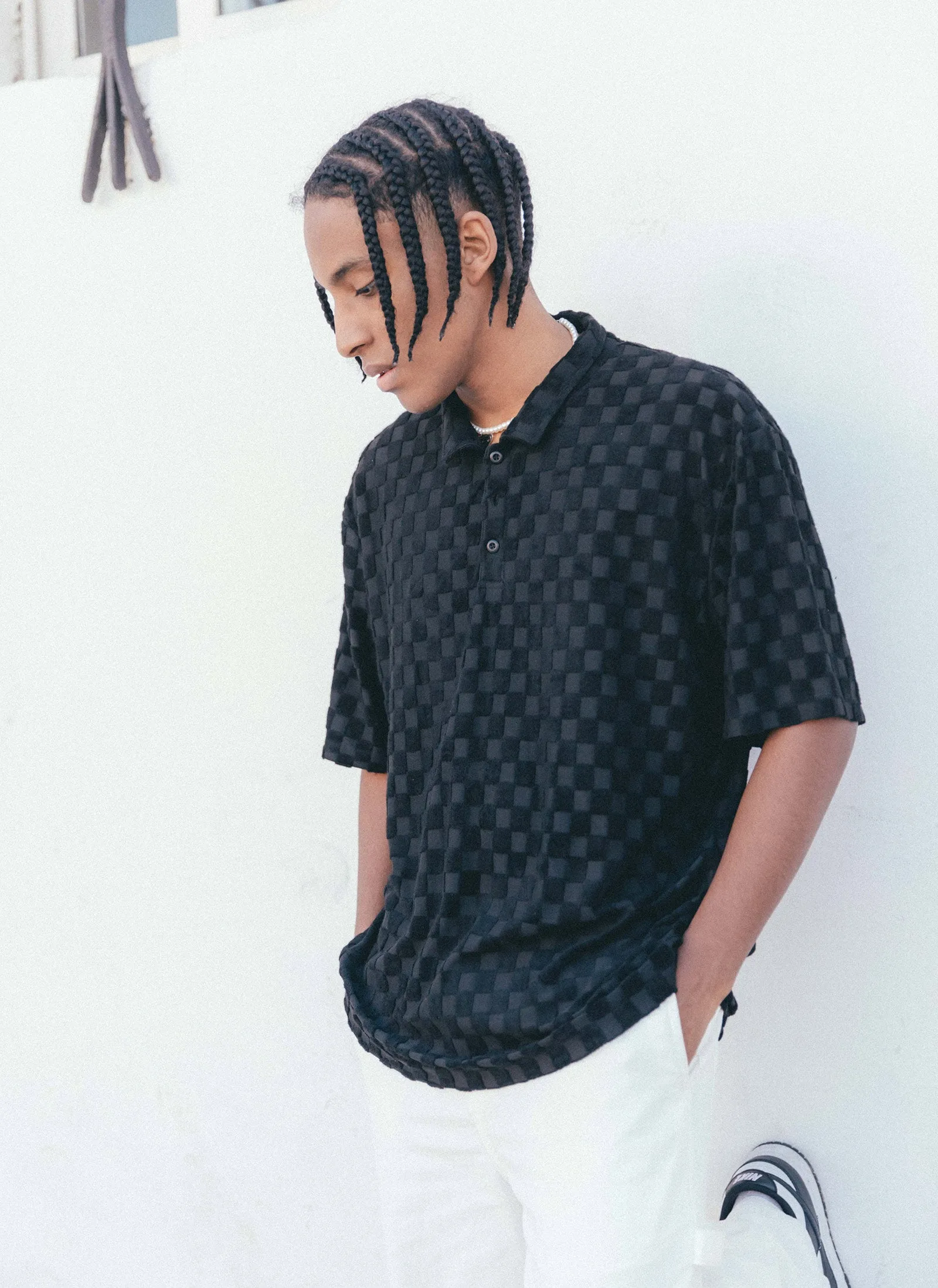 Terry Checker Polo Black