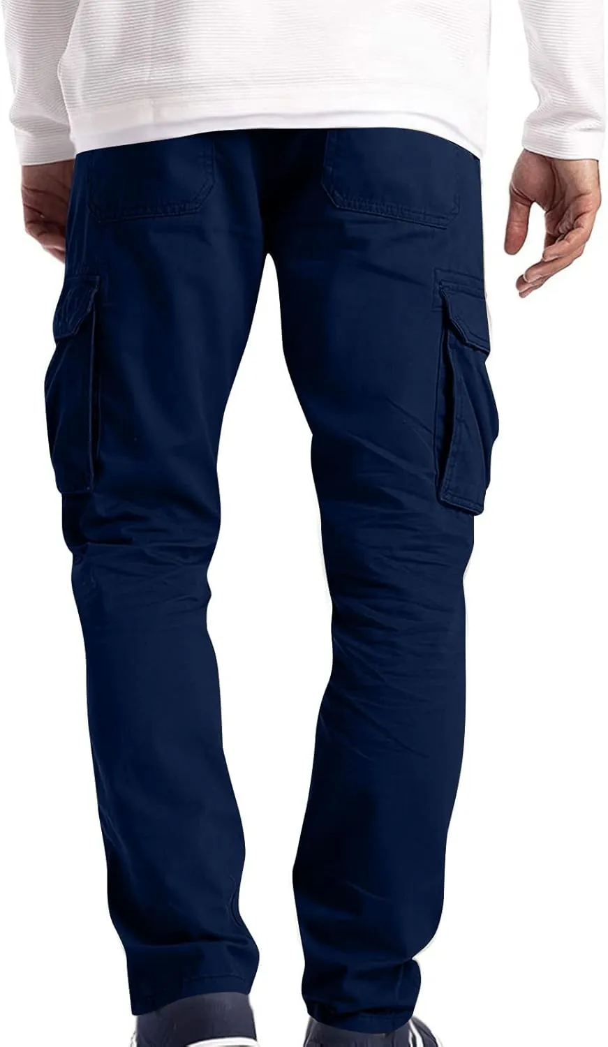 Thatrich Mens Cargo Pants Relaxed Fit Sweatpants for Jogging Straight Leg Trousers Solid Color Casual Cargo Pant Multi Pocket