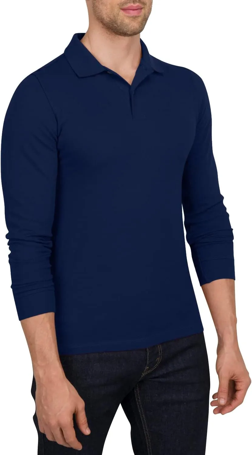 Three Sixty Six Men’s Untucked Casual Long Sleeve Polo - Collared Untuck Shirt with Two Button Placket and Stretch Fabric