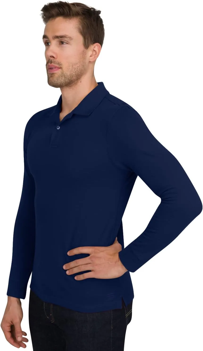 Three Sixty Six Men’s Untucked Casual Long Sleeve Polo - Collared Untuck Shirt with Two Button Placket and Stretch Fabric