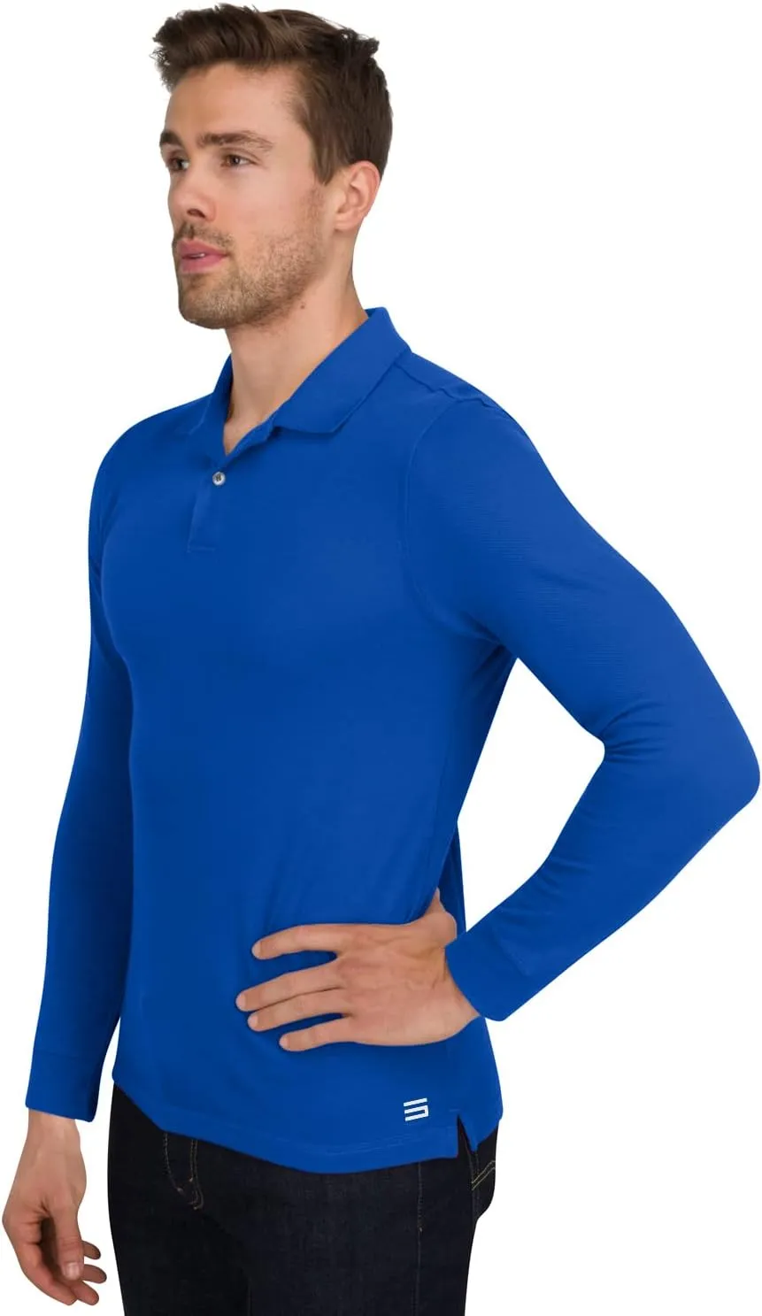 Three Sixty Six Men’s Untucked Casual Long Sleeve Polo - Collared Untuck Shirt with Two Button Placket and Stretch Fabric