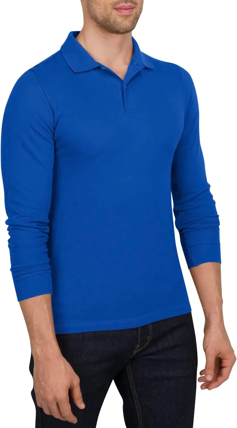 Three Sixty Six Men’s Untucked Casual Long Sleeve Polo - Collared Untuck Shirt with Two Button Placket and Stretch Fabric
