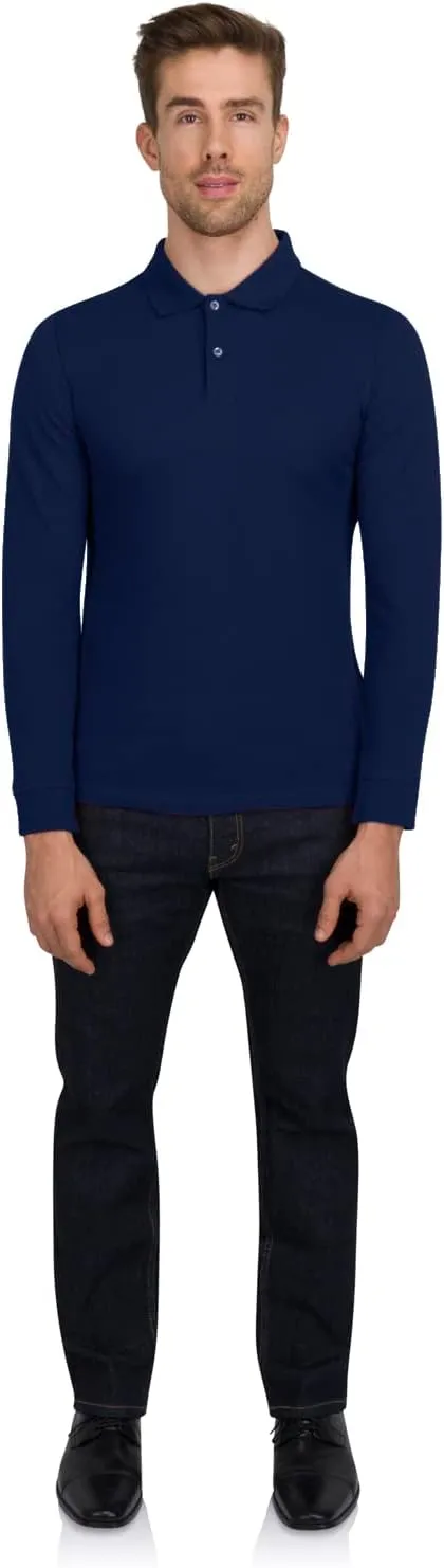 Three Sixty Six Men’s Untucked Casual Long Sleeve Polo - Collared Untuck Shirt with Two Button Placket and Stretch Fabric