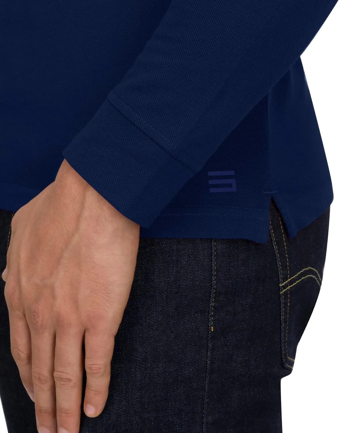Three Sixty Six Men’s Untucked Casual Long Sleeve Polo - Collared Untuck Shirt with Two Button Placket and Stretch Fabric