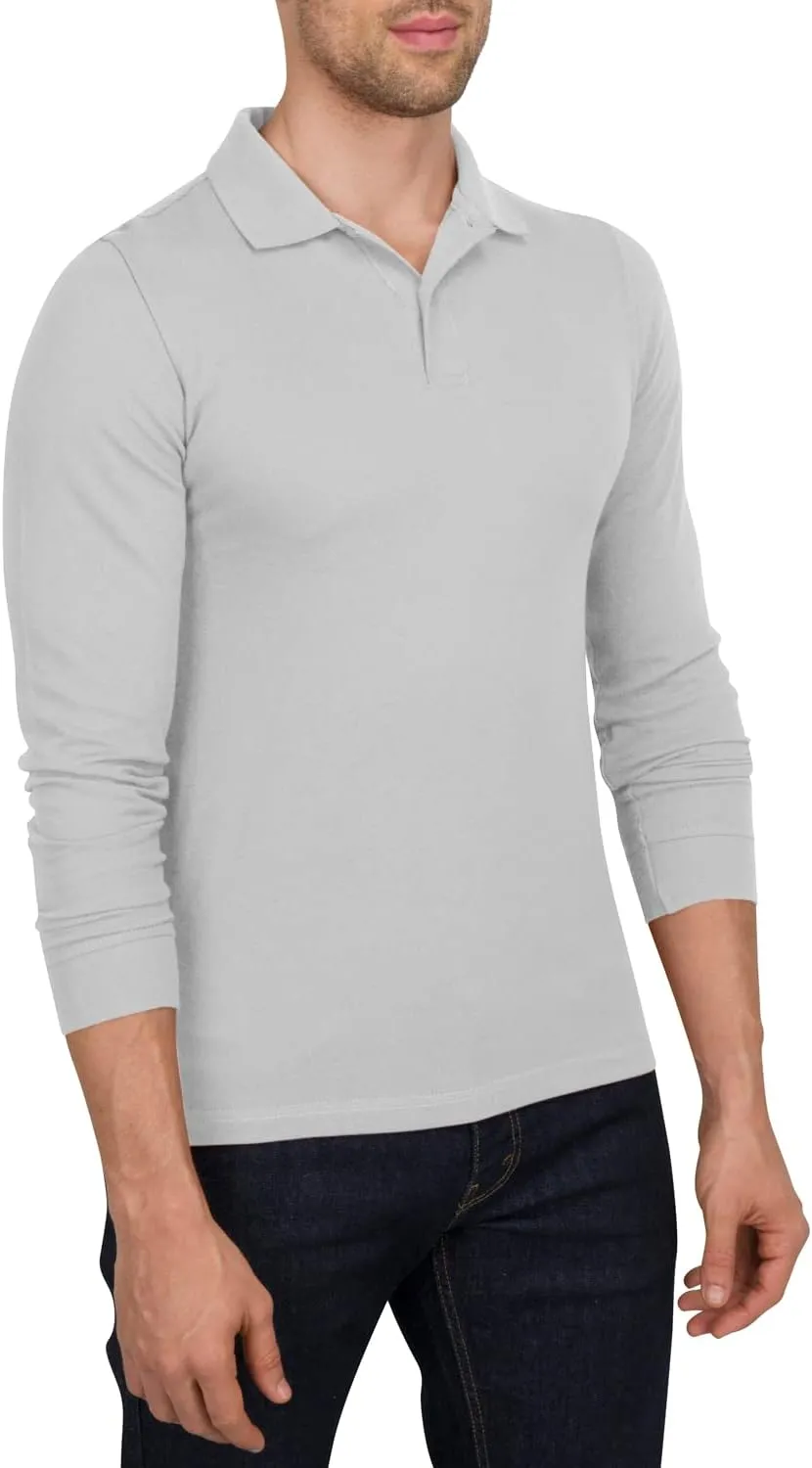 Three Sixty Six Men’s Untucked Casual Long Sleeve Polo - Collared Untuck Shirt with Two Button Placket and Stretch Fabric