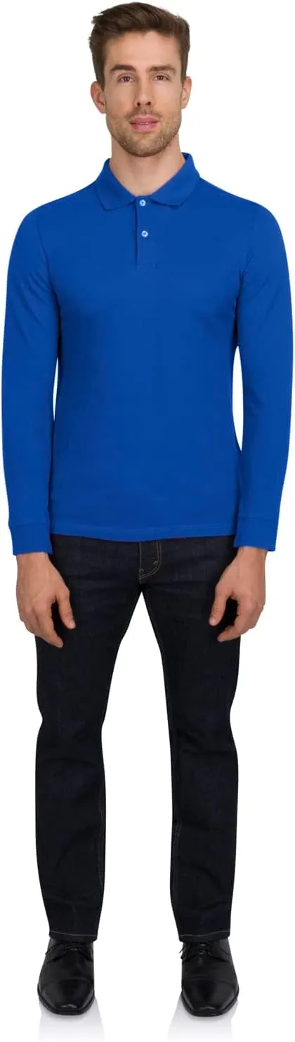Three Sixty Six Men’s Untucked Casual Long Sleeve Polo - Collared Untuck Shirt with Two Button Placket and Stretch Fabric