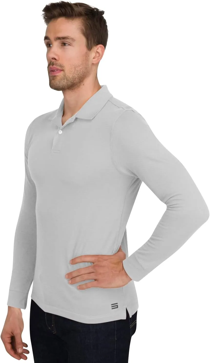 Three Sixty Six Men’s Untucked Casual Long Sleeve Polo - Collared Untuck Shirt with Two Button Placket and Stretch Fabric