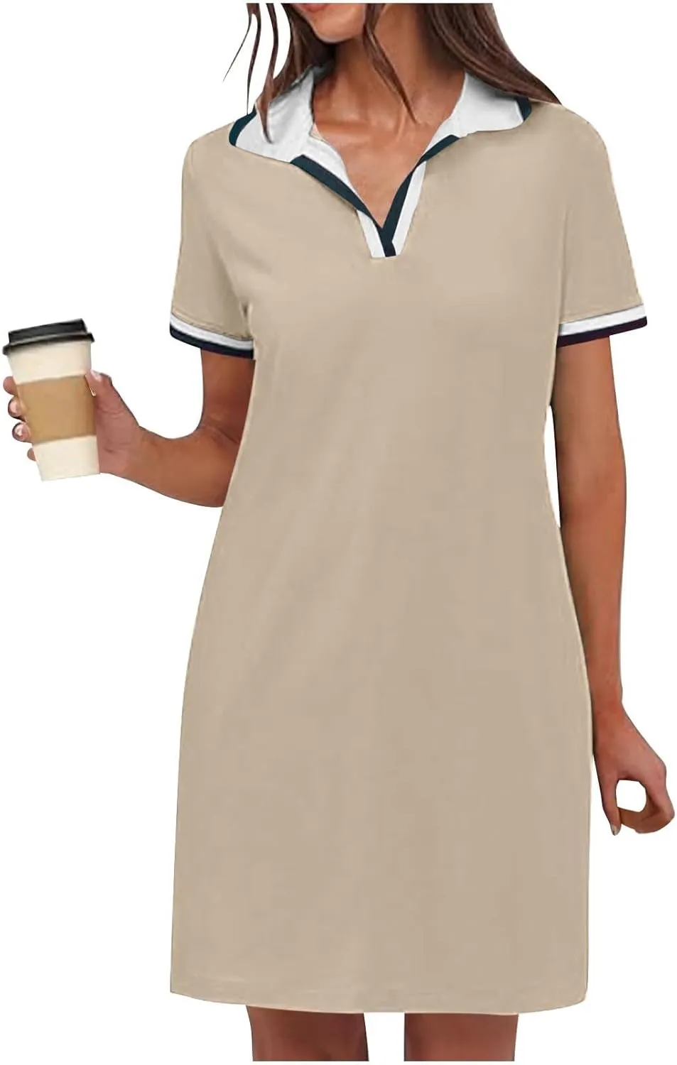 Vacation Dresses for Women 2025 Casual Short Sleeve Polo Sundress Ladies Elegant T-Shirts Dress with Pockets