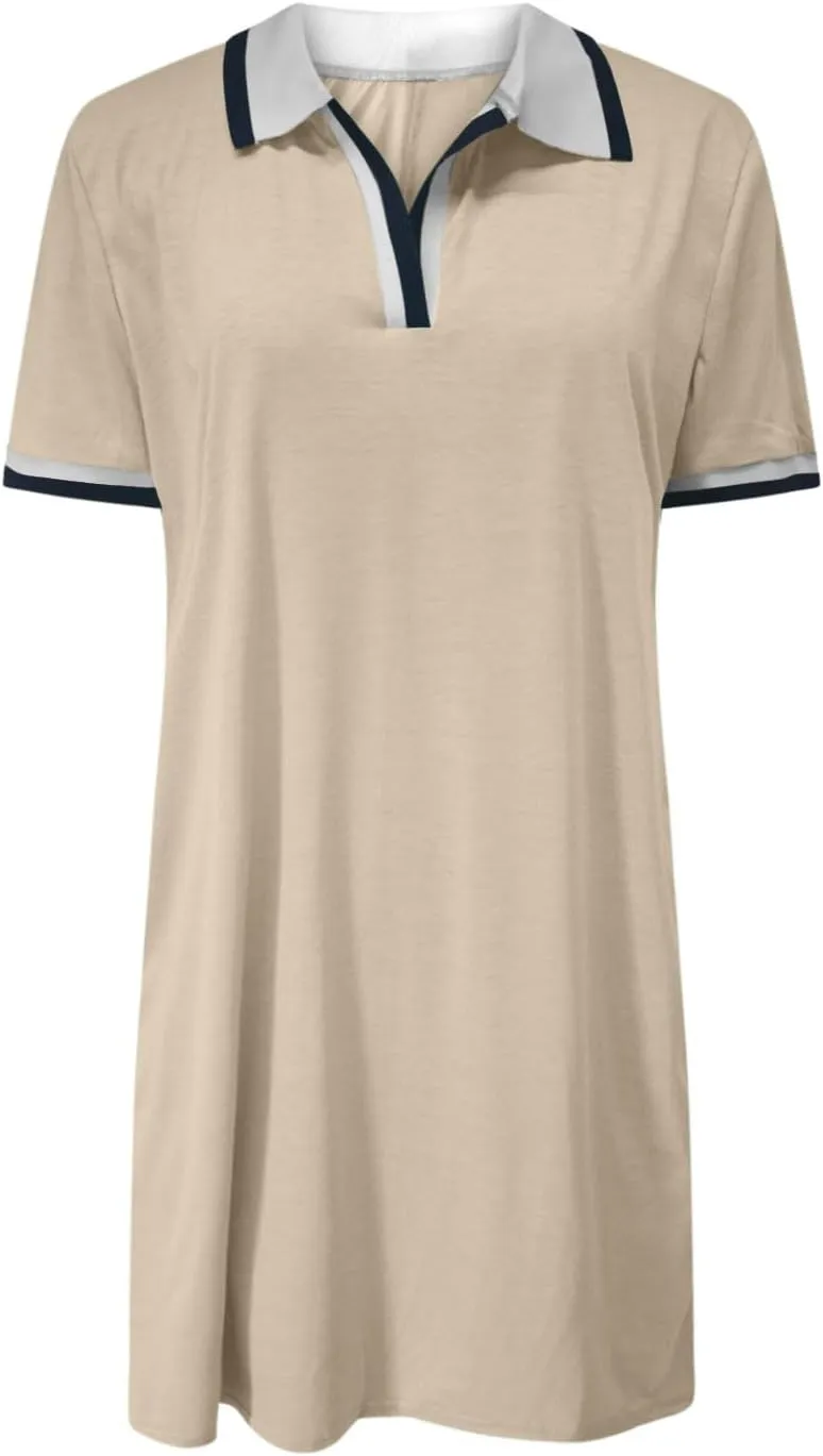 Vacation Dresses for Women 2025 Casual Short Sleeve Polo Sundress Ladies Elegant T-Shirts Dress with Pockets