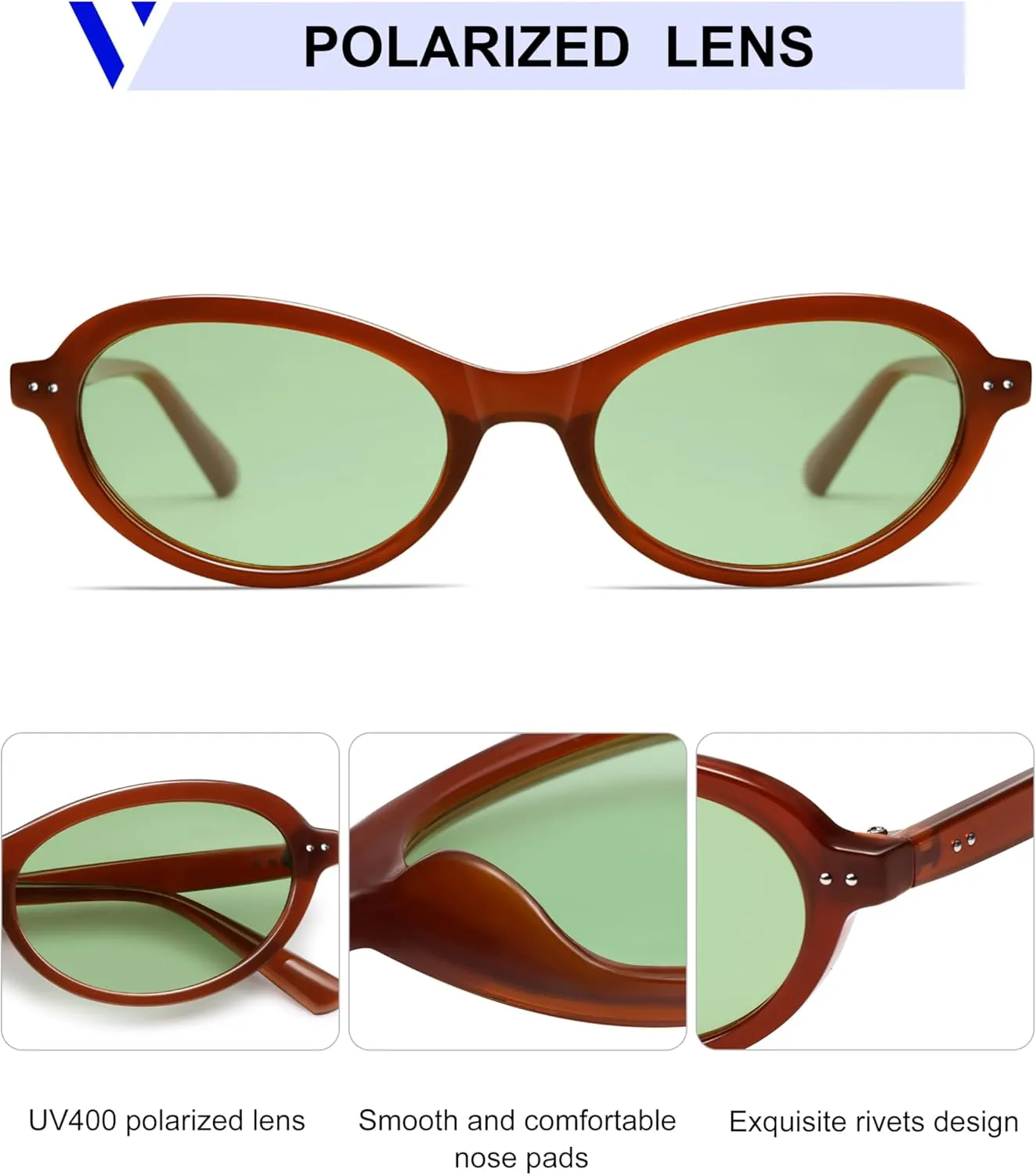 VANLINKER Trendy Oval Polarized Sunglasses for Women Men Small 90s Style Retro Cat Eye Frame Narrow Sleek Design VL9847