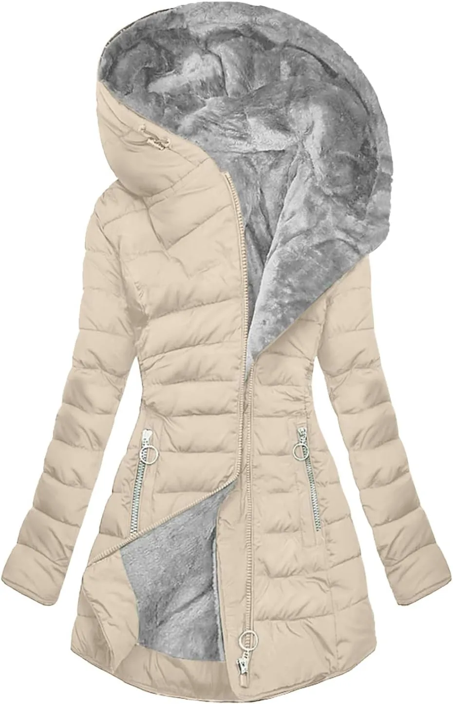 Women's Down Jackets Thicken Fleece Lined Parkas Winter Coat Hooded Versatile Fashion Trendy Outerwear with Pockets