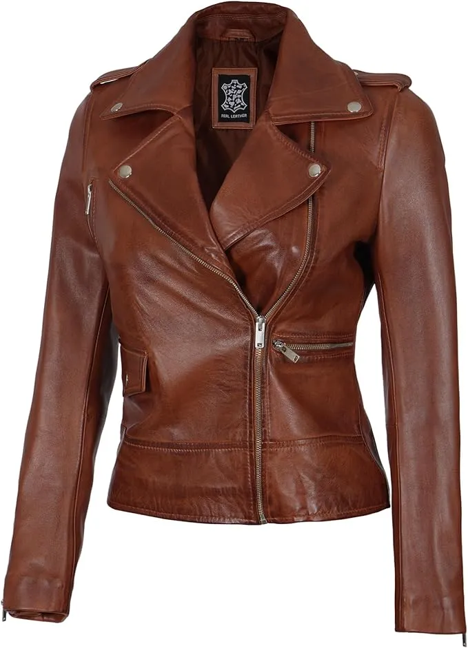 Women's Genuine Lambskin Leather Jacket – Stylish Motorcycle Fashion Jacket for Women