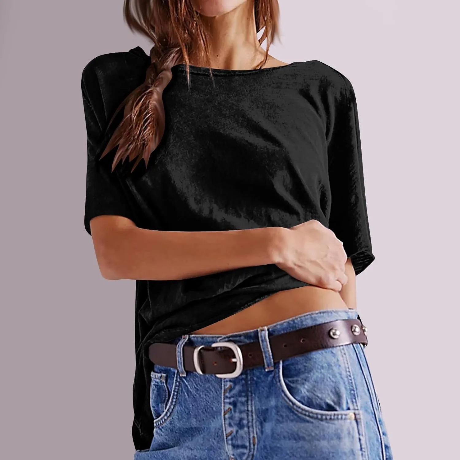 Womens Oversized T Shirts Loose Fit Crewneck Petal Short Sleeve Cotton Summer Tops Basic Tees Trendy Baggy T-Shirt