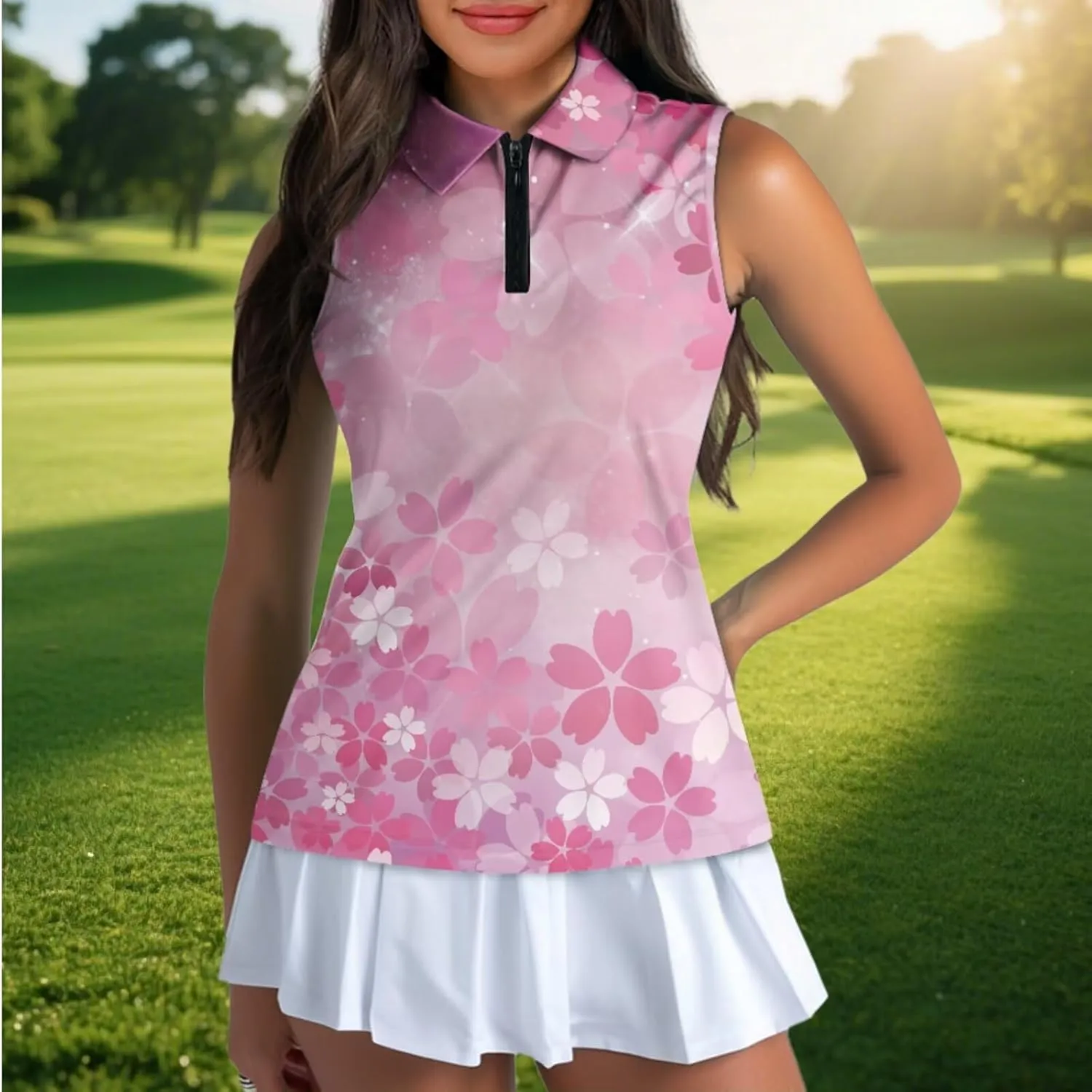 Women's Sleeveless Golf Polo Shirts Collared 1/4 Zip Tennis Tank Tops Lightweight Breathable, XS-2XL