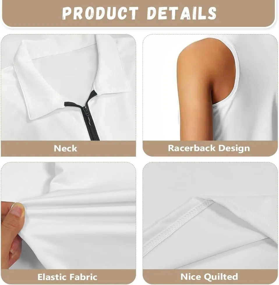 Women's Sleeveless Golf Polo Shirts Collared 1/4 Zip Tennis Tank Tops Lightweight Breathable, XS-2XL
