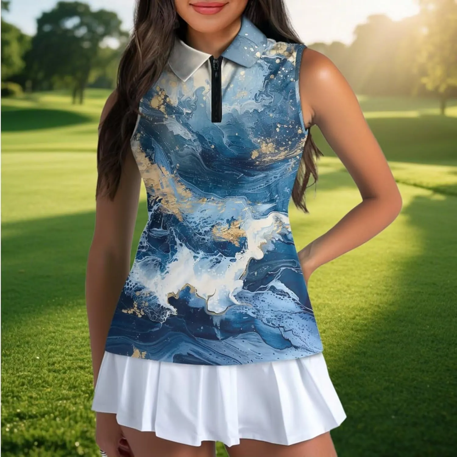 Women's Sleeveless Golf Polo Shirts Collared 1/4 Zip Tennis Tank Tops Lightweight Breathable, XS-2XL