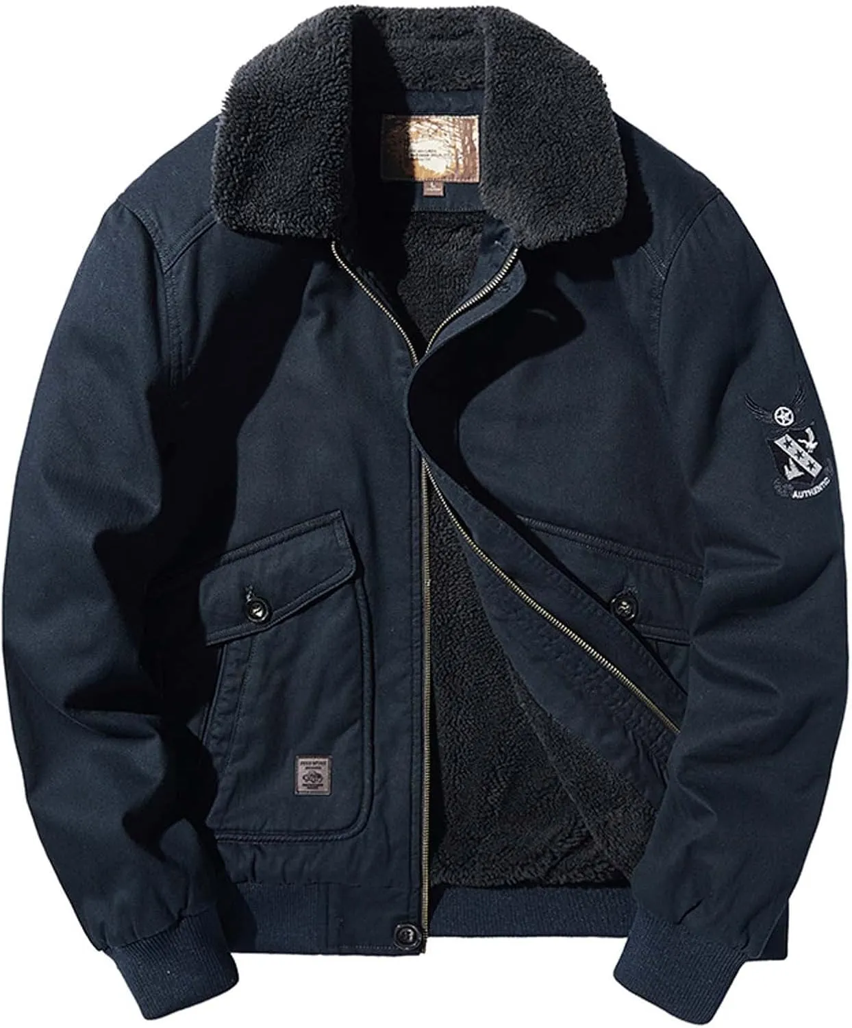 XUNRYAN Mens Winter Warm Jackets Sherpa Fleece Lined Thicken Bomber Jackets Long Sleeve Outdoor Versatile Tactical Coats