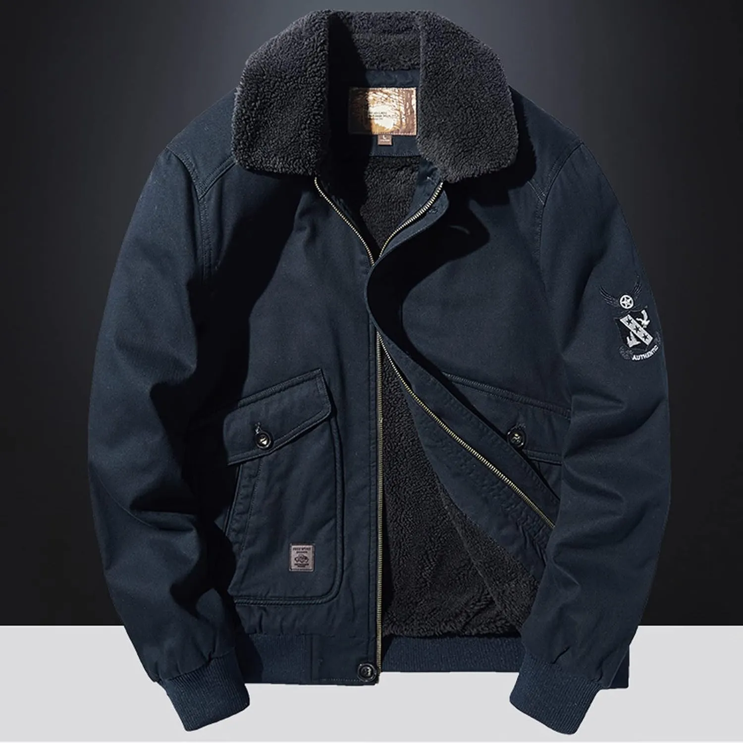 XUNRYAN Mens Winter Warm Jackets Sherpa Fleece Lined Thicken Bomber Jackets Long Sleeve Outdoor Versatile Tactical Coats